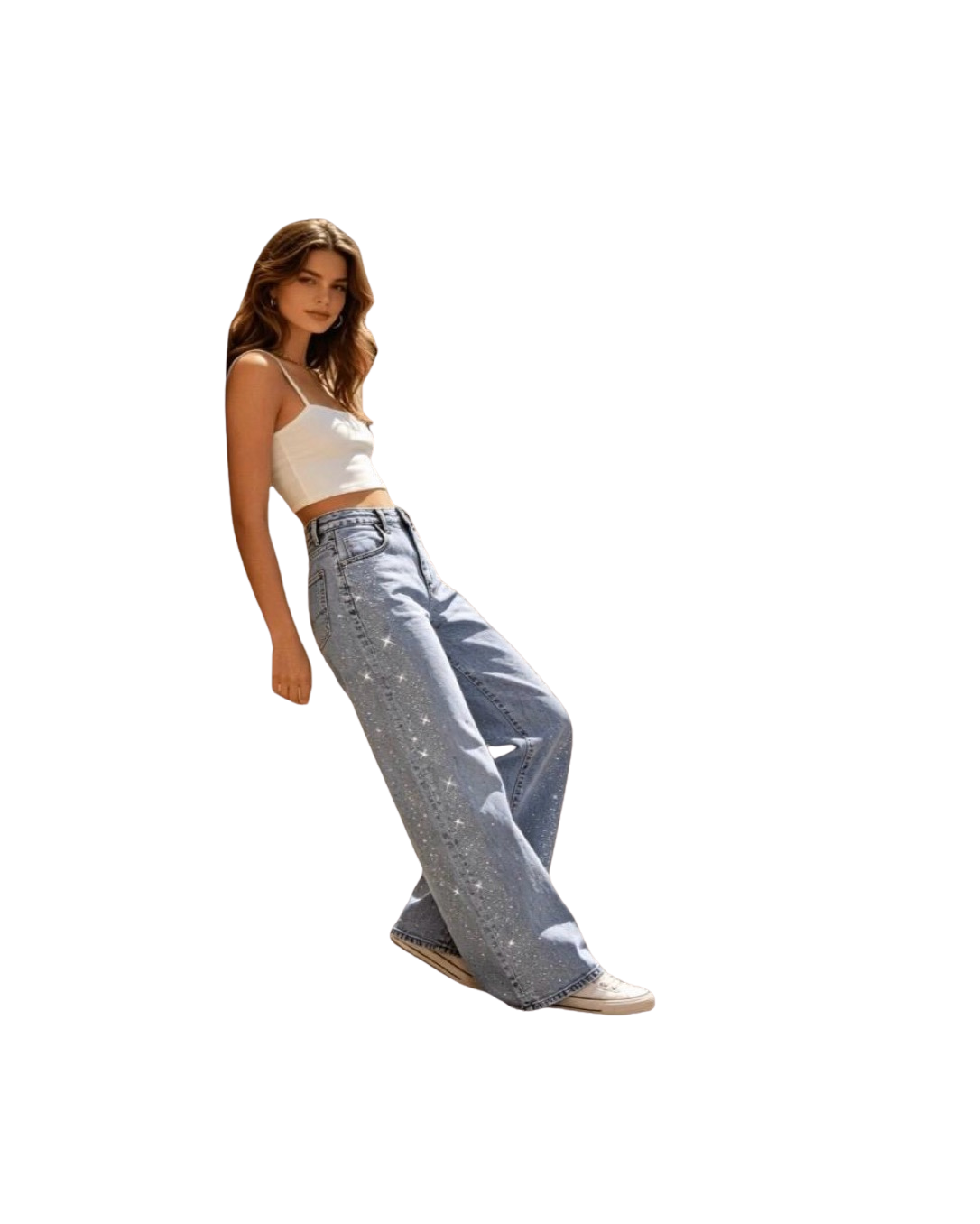 Ceylora Selection Wide-Leg Rhinestone Jeans